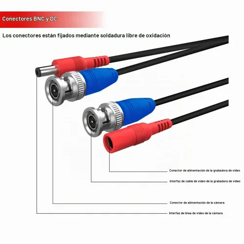 Vista 4 de Paquete de 4 cables de alimentación de video BNC de 25 pies con conectores para cámara CCTV DVR sistema de vigilancia