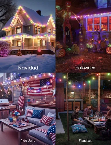 Vista 8 de Luces de Navidad Inteligentes, C9 RGB de 66 pies, 100 luces LED de fresa conectables, control remoto de aplicación, sincronización de música, luz