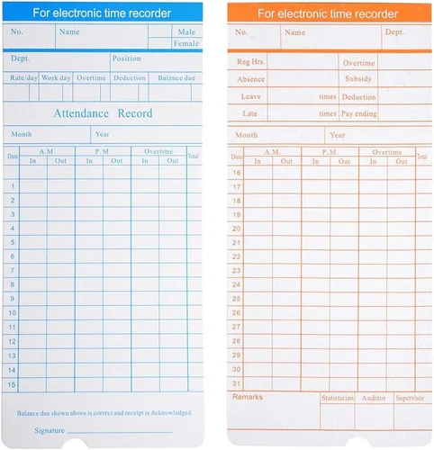 Vista 3 de Yescom 50 tarjetas de reloj de tiempo mensual para registrador de nómina de asistencia de empleados Payroll Recorder