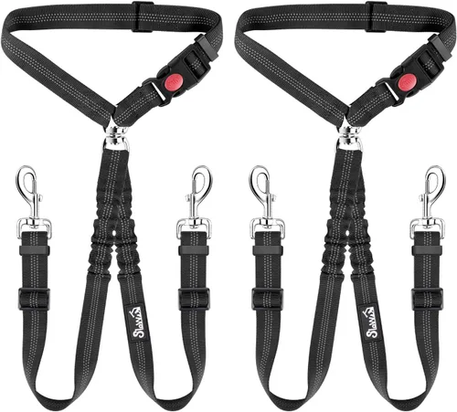 Vista 9 de Lukovee Cinturón de seguridad doble para perro, nuevo cinturón de seguridad doble para reposacabezas de automóvil, sin enredos, correa para perro
