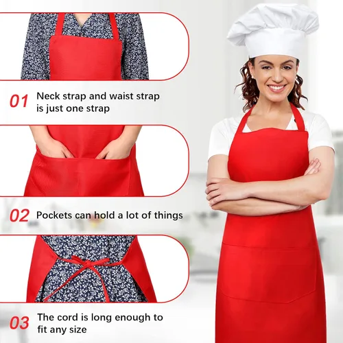 Vista 3 de Jiuguva 14 delantales lisos a granel con 2 bolsillos para adultos, delantales de cocina comercial de colores mixtos para cocina, mujeres, hombres