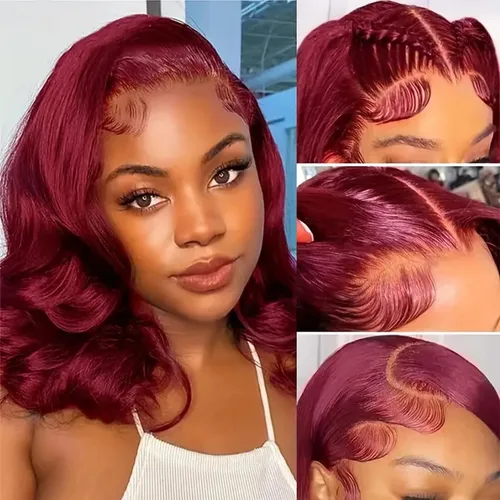 Vista 19 de Peluca Bob de 10 Pulgadas de Cabello Humano, Pelucas Frontales de Encaje HD 13x4 de Cabello Humano Pre-Desplumadas, Peluca Bob Corta, Pelucas