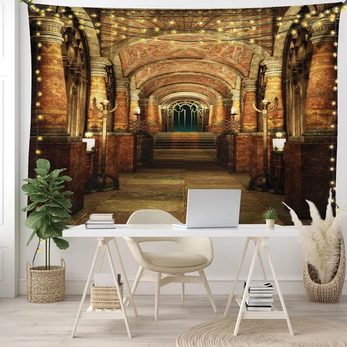 Vista 104 de Ambesonne Tapiz Trippy, vista panorámica de la cascada con bosques de ensueño y mandala oriental psicodélico, decoración de tela para colgar