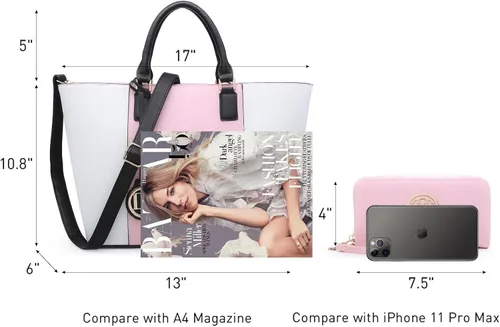Vista 6 de Dasein Satchel Purse Handbag for Women Large Shoulder Work Tote Bag With Matching Wallet