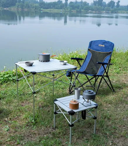 Vista 8 de iClimb Alu ligero y estable. Mesa cuadrada plegable enrollable con bolsa de transporte para camping, picnic, patio trasero, barbacoa, campamento