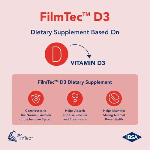 Vista 4 de Ibsa FilmTec D3 - Suplemento dietético - 2000 UI de vitamina D3-30 películas disolventes orales para liberación inmediata y tolerabilidad - Sin