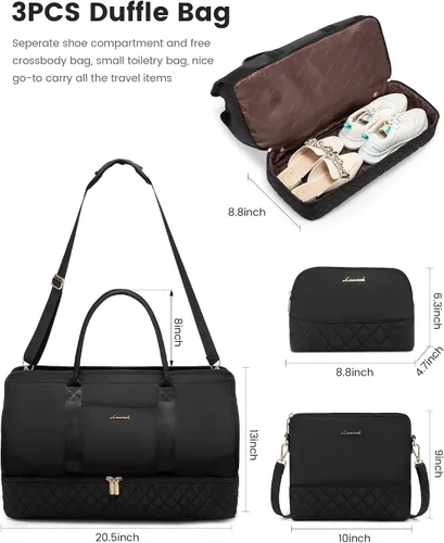Vista 2 de Bolsas de fin de semana para mujer, bolsa de viaje, Negro -, Elegante