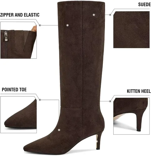 Vista 28 de wetkiss Botas altas hasta la rodilla para mujer, con tacón de gatito y diseño de punta puntiaguda, clásicas y sexys