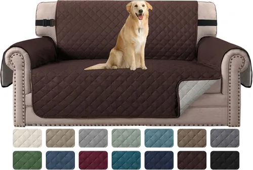 Vista 70 de H.VERSAILTEX Funda de sofá resistente al agua para sofá de 3 cojines, reversible, protector de muebles acolchado con correa elástica, funda de sofá