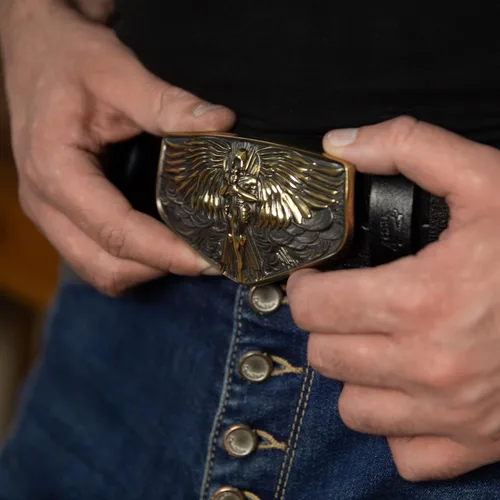 Vista 7 de Archangel Michael solid brass belt buckle, Larger size cowboy buckle, Warrior and God's people protector San Miguel accessory