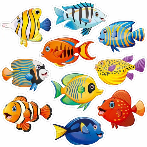 Vista 8 de 50 recortes de animales marinos, impresión de doble cara, recortes de acentos de criaturas oceánicas, tablero de anuncios de pescado y coral