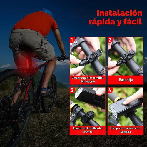 Vista 7 de Suruid 6 luces LED brillantes para bicicleta con soporte ajustable, faro de bicicleta recargable, impermeable Ipx-6, accesorios para bicicleta