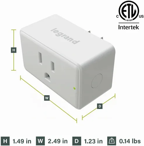 Vista 2 de Legrand Radiant® Enchufe inteligente Wi-Fi Matter requiere Hub Matter 15A, configuración fácil, compatibilidad mejorada con Apple HomeKit, Google