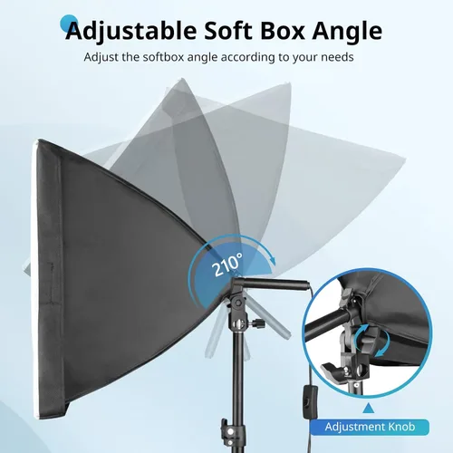 Vista 4 de UBeesize Softbox Kit de Iluminación para Fotografía, Kit de Iluminación Continua de 16" x 16" con Bombilla de Socket E27 de 40W 6500K, Iluminación