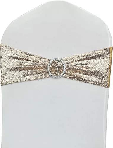 Vista 18 de Bandas para Sillas con Lentejuelas Elásticas Lazos de Spandex Poliéster para Fiestas Hotel Bodas Banquetes Decoración - 6 Piezas Aqua