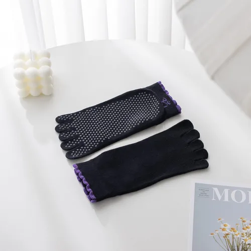 Vista 53 de Calcetines de yoga con dedos de pilates con empuñaduras para mujer, antideslizantes, acolchados, florales, calcetines tobilleros para baile de ballet