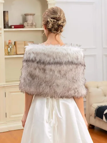 Vista 10 de Aukmla Bufanda de piel de boda para mujer con broche de diamantes de imitación para novia y damas de honor