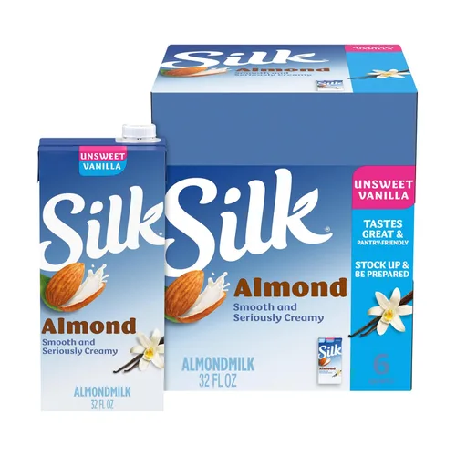 Vista 11 de Silk - Leche de almendras de larga duración, sin endulzar, sin lácteos, vegano, verificado por el Proyecto Non-GMO, 1 cuarto, paquete de 6