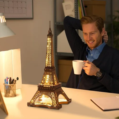 Vista 4 de ROBOTIME Rompecabezas 3D para Adultos Kit de Construcción de Modelos DIY con Luz LED Torre Eiffel de Madera Kit de Manualidades Conjunto de Juguetes