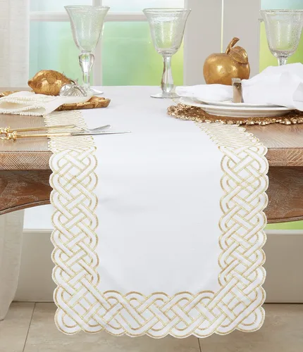 Vista 3 de Saro Lifestyle Camino de mesa bordado trenzado, 16"x72", dorado