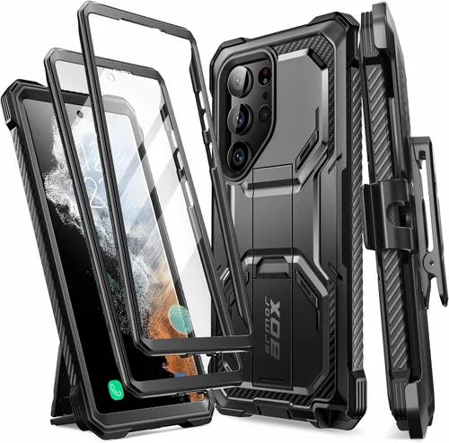 Vista 16 de i-Blason Armorbox - Funda para Samsung Galaxy S23 con soporte y clip para el cinturón, protector de pantalla integrado, 2 marcos frontales