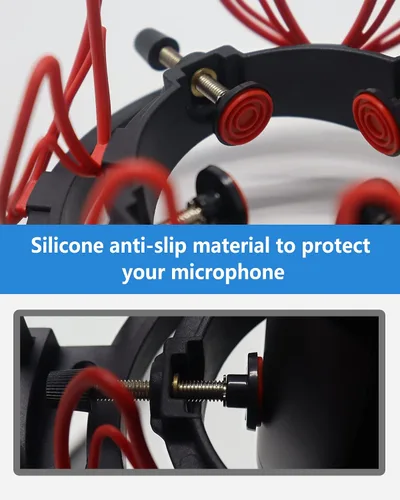 Vista 5 de SUUNTOK Soporte de choque de micrófono con filtro pop Soporte de choque universal para micrófonos Tamaño de 0.827-2.441 in Clip de soporte