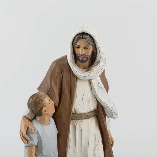Vista 5 de Escultura de Jesucristo con niño, regalo de la primera comunión para niños, escultura pintada a mano, decoración moderna religiosa del hogar