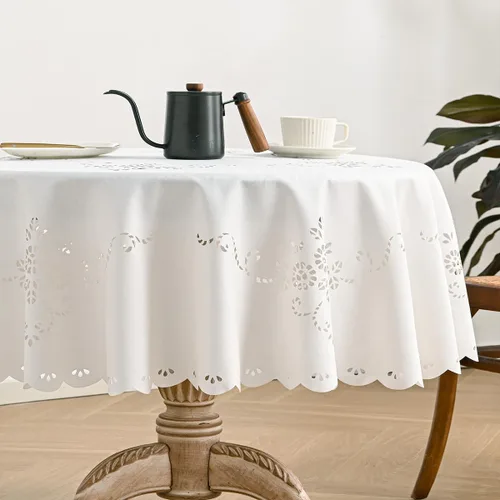 Vista 20 de Wracra Mantel redondo de macramé impermeable, estilo lino de granja, resistente a las arrugas, lavable, para interiores y exteriores