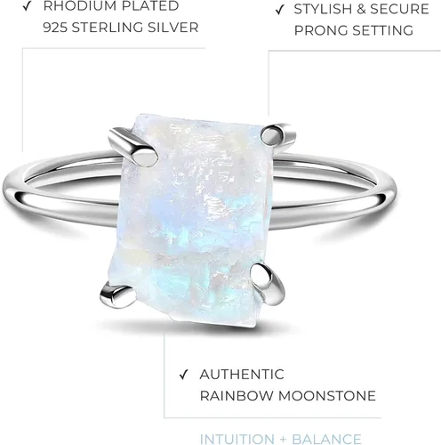 Vista 3 de Moon Magic - Auténtica piedra lunar, amatista, cuarzo rosa, anillos de aguamarinaplata de ley 925 real - Anillos de cristal crudo de oro rosa de 18