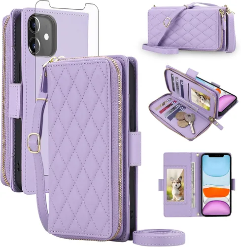 Vista 53 de Asuwish Funda compatible con iPhone 6/6s/7/8/SE 2020 2022 con cremallera y bloqueo RFID, protector de pantalla, correa cruzada i6 i7 i8 7s 8s SE2020