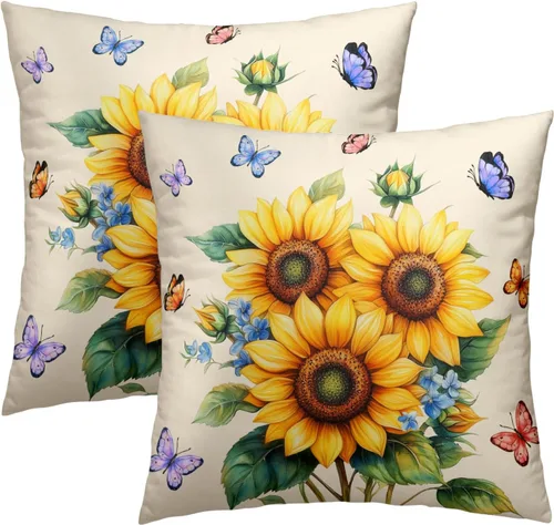 Vista 71 de Giwawa Juego de 2 fundas de almohada decorativas con diseño floral de girasol de 16 x 16 pulgadas, fundas de cojín decorativas para el hogar, sofá
