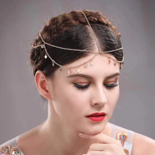 Vista 8 de Diademas para las mujeres, cadena para cabeza con lentejuelas, Aukmla Alloy