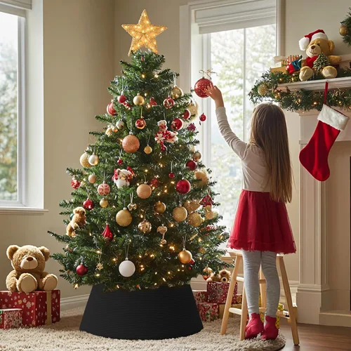 Vista 2 de Collar de árbol de Navidad, falda grande para árboles artificiales de 6 a 9 Negro