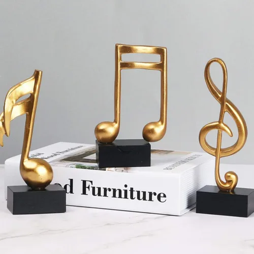 Vista 5 de DOITOOL Decoración de notas musicales, paquete de 3 adornos de notas musicales de resina, figuras musicales doradas, escultura compacta de mesa