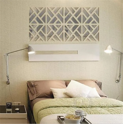 Vista 7 de Adhesivos de pared con espejo 3D, 4 piezas de acrílico cuadrado patrón geométrico adhesivo para bricolaje, espejo autoadhesivo de plástico, azulejos