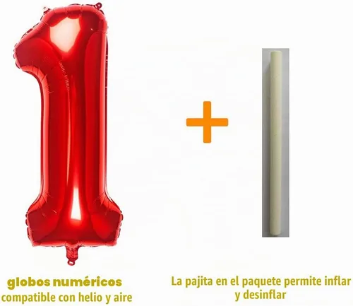 Vista 3 de Globos rojos de 32 pulgadas con el número 1 de aluminio para decoración de fiesta de cumpleaños (globo rojo número 1)