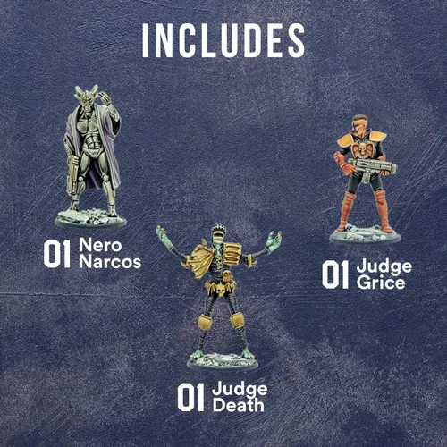 Vista 2 de Wargames Delivered - Warlord Games Judge Dredd Arch Villains of Mega City Miniaturas de 0.039-1.102 in - 5 miniaturas de villanos, 7 tarjetas, bases