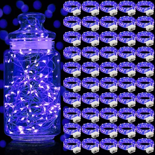 Vista 49 de Aogist Paquete de 24 luces de hadas, 3 modos, 2,1 metros, 20 luces LED, impermeables, cable plateado, funcionan con pilas, mini luces de alambre
