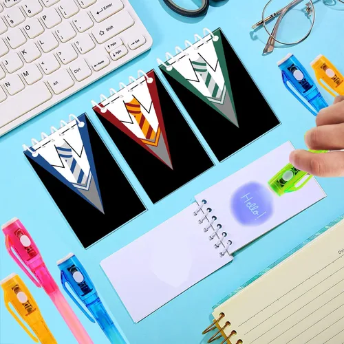 Vista 5 de 24 recuerdos de fiesta escolar de mago mágico, 12 bolígrafos de tinta invisible y mini bloc de notas, mago mágico para fiestas escolares, regalos