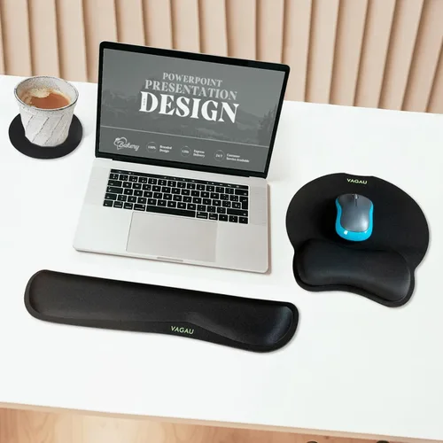 Vista 2 de VAGAU Reposamuñecas Premium para Teclado y Soporte de Muñeca para Mouse Pad, Juego de Espuma Viscoelástica Ergonómica para Oficina, Laptop, Mac