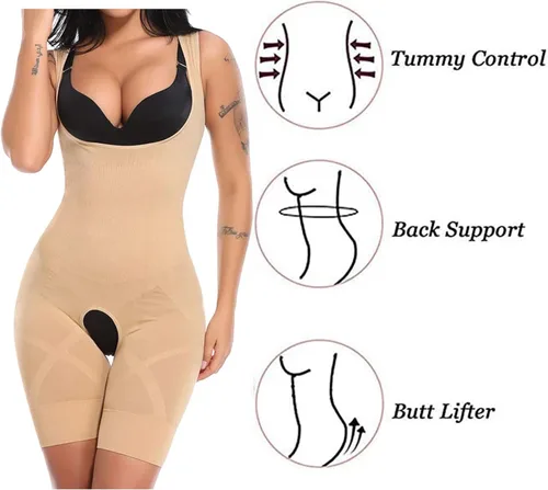 Vista 2 de Gumipy Body moldeador para mujer, sin costuras, control de abdomen, fajas, moldeador de glúteos, busto abierto, pantalones cortos más delgados