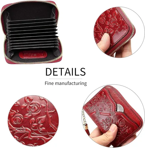 Vista 9 de PIJUSHI Bolsos de diseñador para mujer monederos florales con asa superior bolsos de cuero genuino para tarjetas de crédito para mujer diseño floral