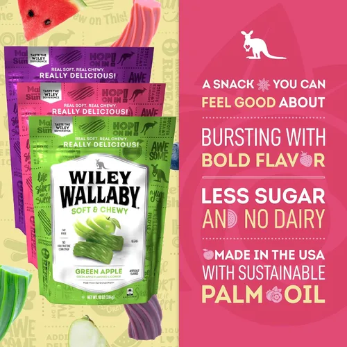 Vista 4 de Paquete de variedad de regaliz Wiley Wallaby 10 onzas - Sabores clásicos de arándano, manzana y sandía. Regaliz gourmet estilo australiano suave