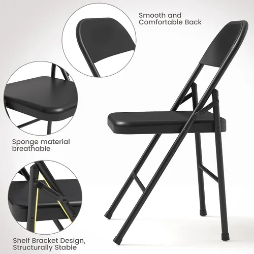 Vista 8 de IDEALHOUSE Juego de 4 sillas plegables con marco de metal que soportan hasta 350 libras, sillas plegables portátiles negras adecuadas para comedor