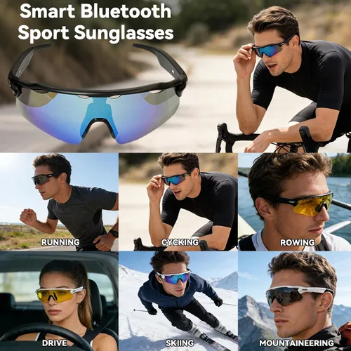 Vista 8 de Lentes de sol Bluetooth para hombres y mujeres, lentes inteligentes con altavoces de oreja abierta, asistente de voz, control táctil, lente