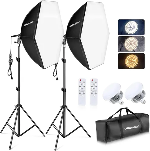 Vista 8 de UBeesize Softbox Kit de Iluminación para Fotografía, Kit de Iluminación Continua de 16" x 16" con Bombilla de Socket E27 de 40W 6500K, Iluminación