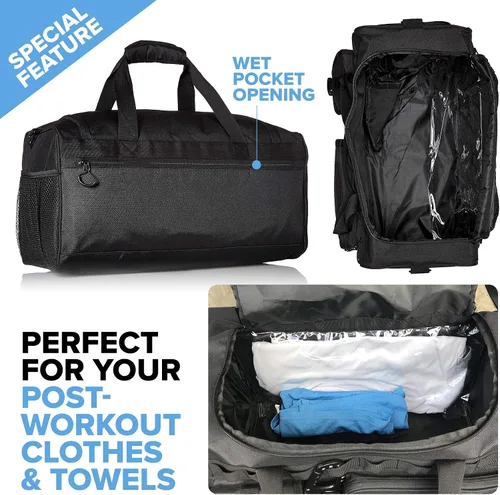 Vista 5 de Fitdom Bolsa de lona táctica negra de 20 pulgadas y 32 L con compartimento para zapatos. La mejor bolsa de entrenamiento para hombres y mujeres. La