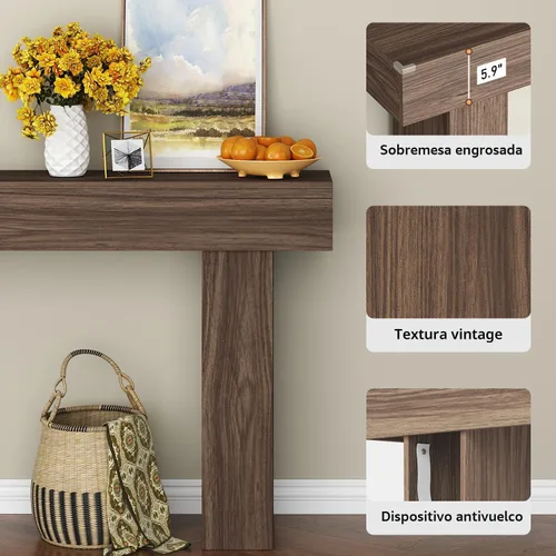 Vista 5 de knoworld - Mesa de consola de 63 pulgadas de largo para entrada, mesa de sofá rectangular de madera estilo granja detrás del sofá, mesa estrecha