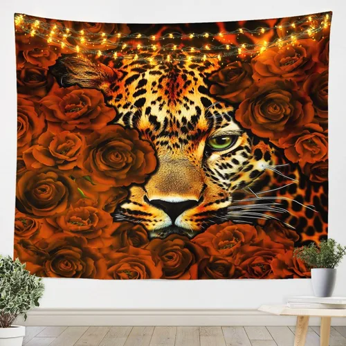 Vista 12 de Tapiz femenino de flores de rosas rojas, tapiz de pared para el día de San Valentín, decoración de habitación de niñas y mujeres, cielo estrellado