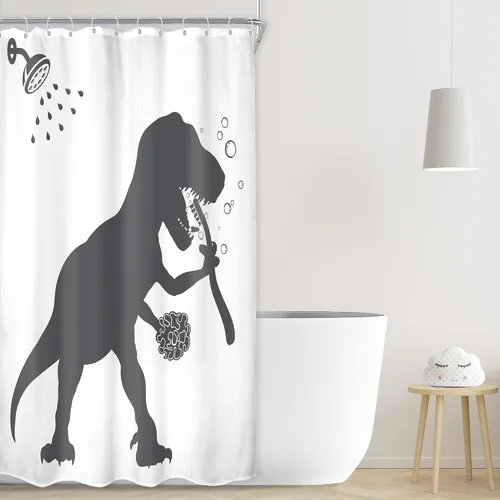Vista 27 de LGhtyro Juego de Cortina de Ducha Divertida de Dinosaurio para Baño Pequeño 36Wx71H Pulgadas Dibujos Animados Niños Silueta de Dino Sombra de Animal